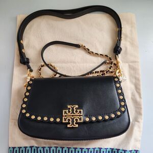 New! Tory Burch Britten Black Leather Studded Convertible Shoulder Bag
